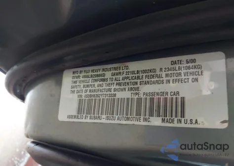 2000 Subaru Legacy L из США, поврежденный, VIN 4S3BH6352Y7313338